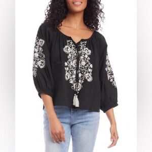 Karen Kane- Black and White Embroidered Blouse Size XL